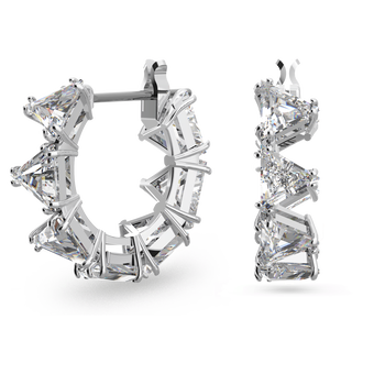 swarovski أقراط حلقية matrix، قطع مثلث، حجم صغير، لون أبيض، طلاء روديوم