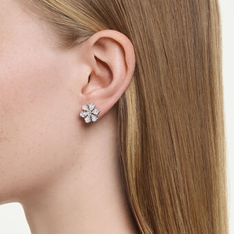 swarovski أقراط دبوسية idyllia، قطع متنوع، ندفة ثلج، لون أبيض، طلاء روديوم