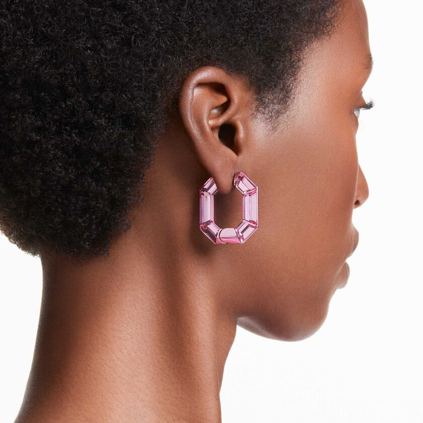 swarovski أقراط حلقية lucent، شكل مُثَمَّن، حجم صغير، لون وردي