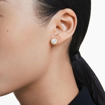 swarovski أقراط دبوسية una، قطع مُستدير، لون ذهبي، لمسة نهائية من الذهب عيار 18 قيراط