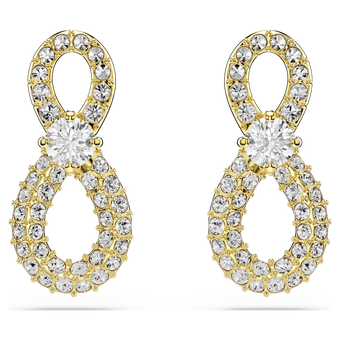 swarovski أقراط دبوسية hyperbola، قطع مُستدير، ترصيع بافيه، شكل لا نهاية، لون أبيض، لمسة نهائية من الذهب عيار 18 قيراط