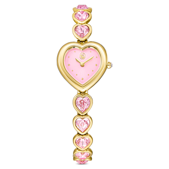 swarovski ساعة idyllia على شكل قلب، سوار كريستال، لون وردي، لمسة نهائية باللون الذهبي
