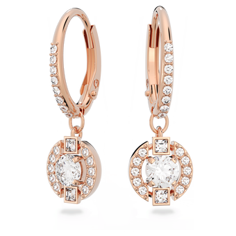 swarovski أقراط متدلية una، قطع مُستدير، ترصيع بافيه، لون أبيض، لمسة نهائية من الذهب الوردي عيار 18 قيراط