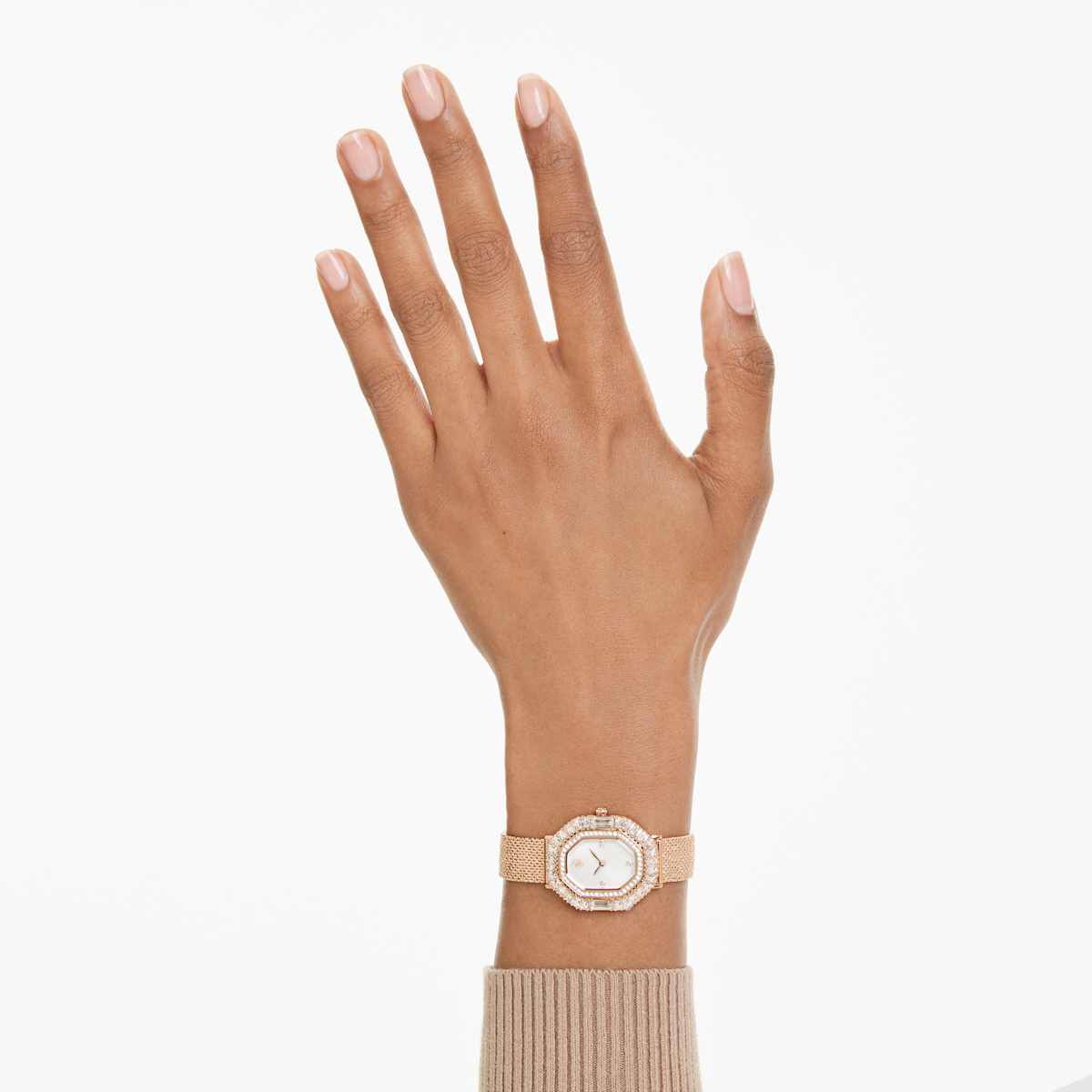 swarovski ساعة يد matrix octagon، سوار معدني، لون ذهبي وردي، لمسة نهائية باللون الذهبي الوردي