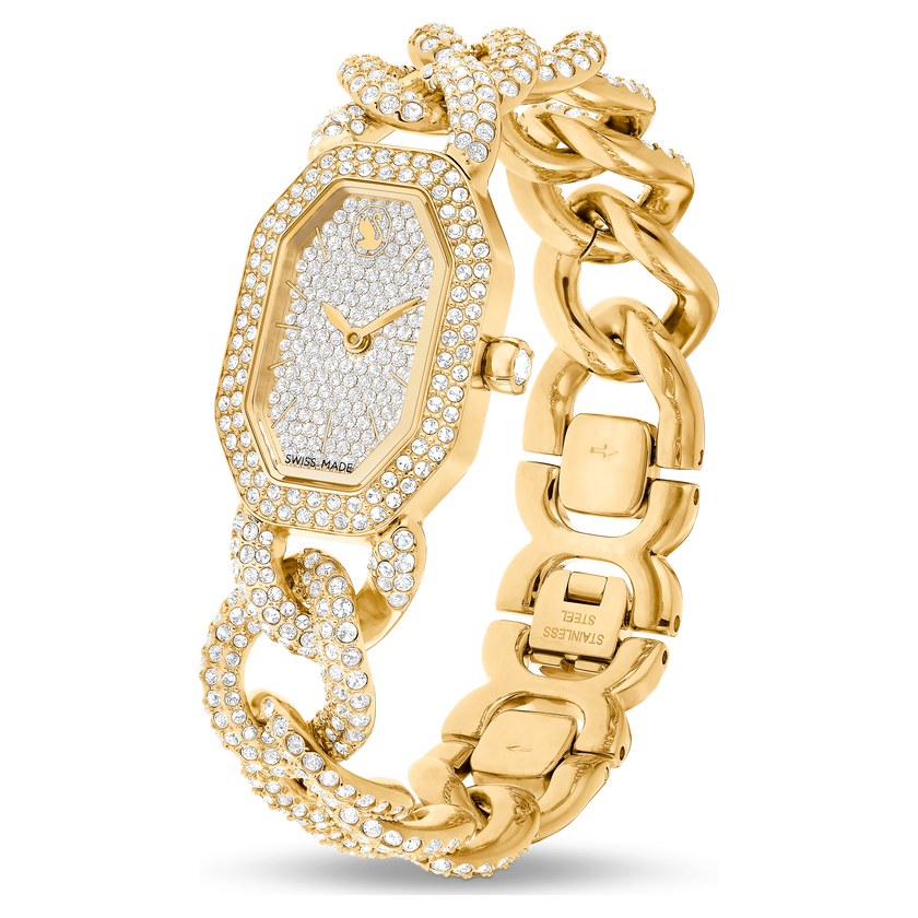 swarovski ساعة يد dextera chain، صناعة سويسرية، سوار كريستال، لون ذهبي، لمسة نهائية باللون الذهبي