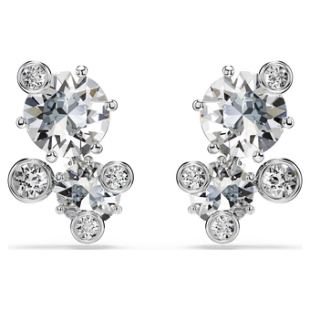 swarovski أقراط دبوسية constella، قطع مُستدير، لون أبيض، طلاء روديوم