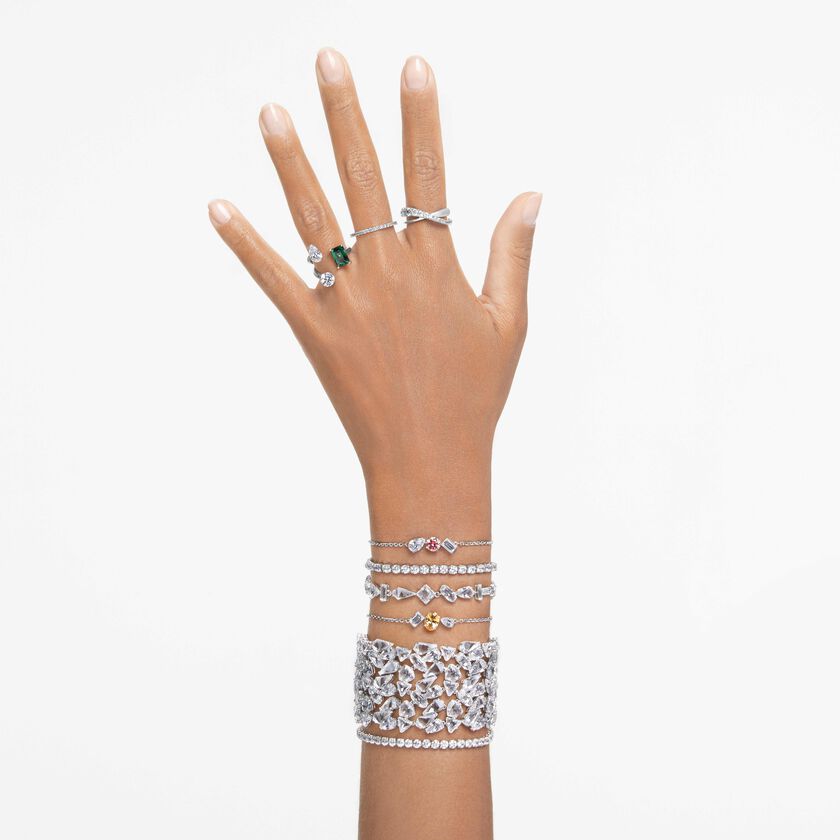 swarovski خاتم matrix vittore،   قطع مستدير، لون أبيض،  طلاء روديوم