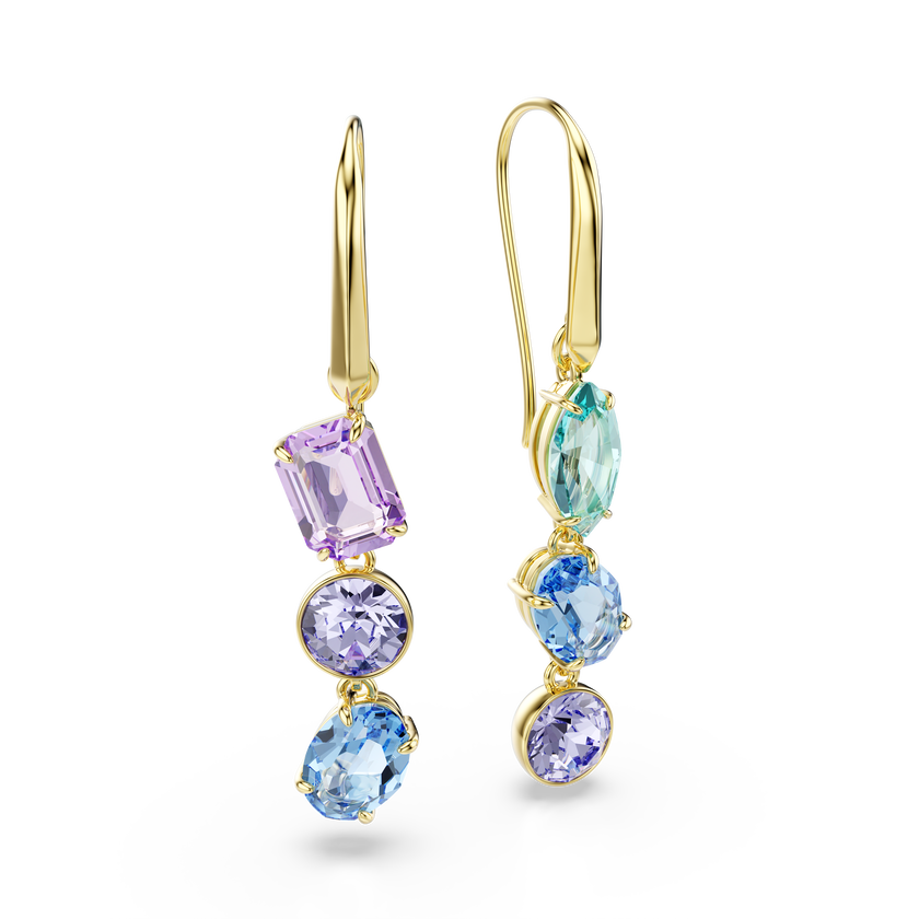 swarovski أقراط متدلية gema، تصميم غير متماثل، قطع متنوع، ألوان متعددة، طلاء باللون الذهبي