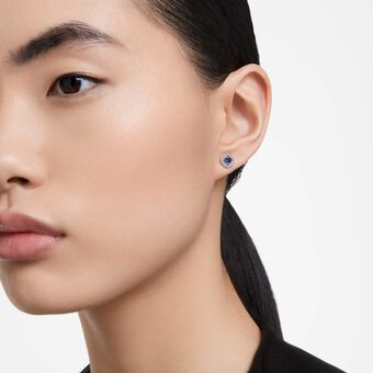 swarovski أقراط angelic دبوسية، قطع مربع، لون أزرق، طلاء روديوم