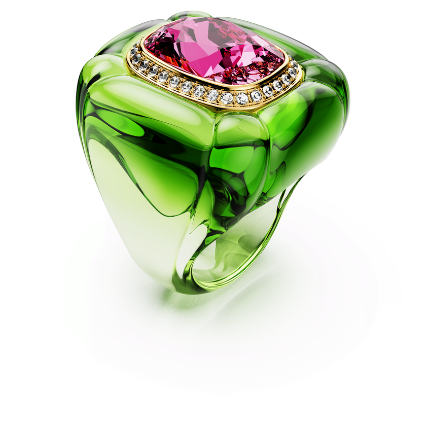 swarovski خاتم كوكتيل dulcis، قطع على شكل وسادة، كريستالات مُتراصَّة، ألوان متعددة