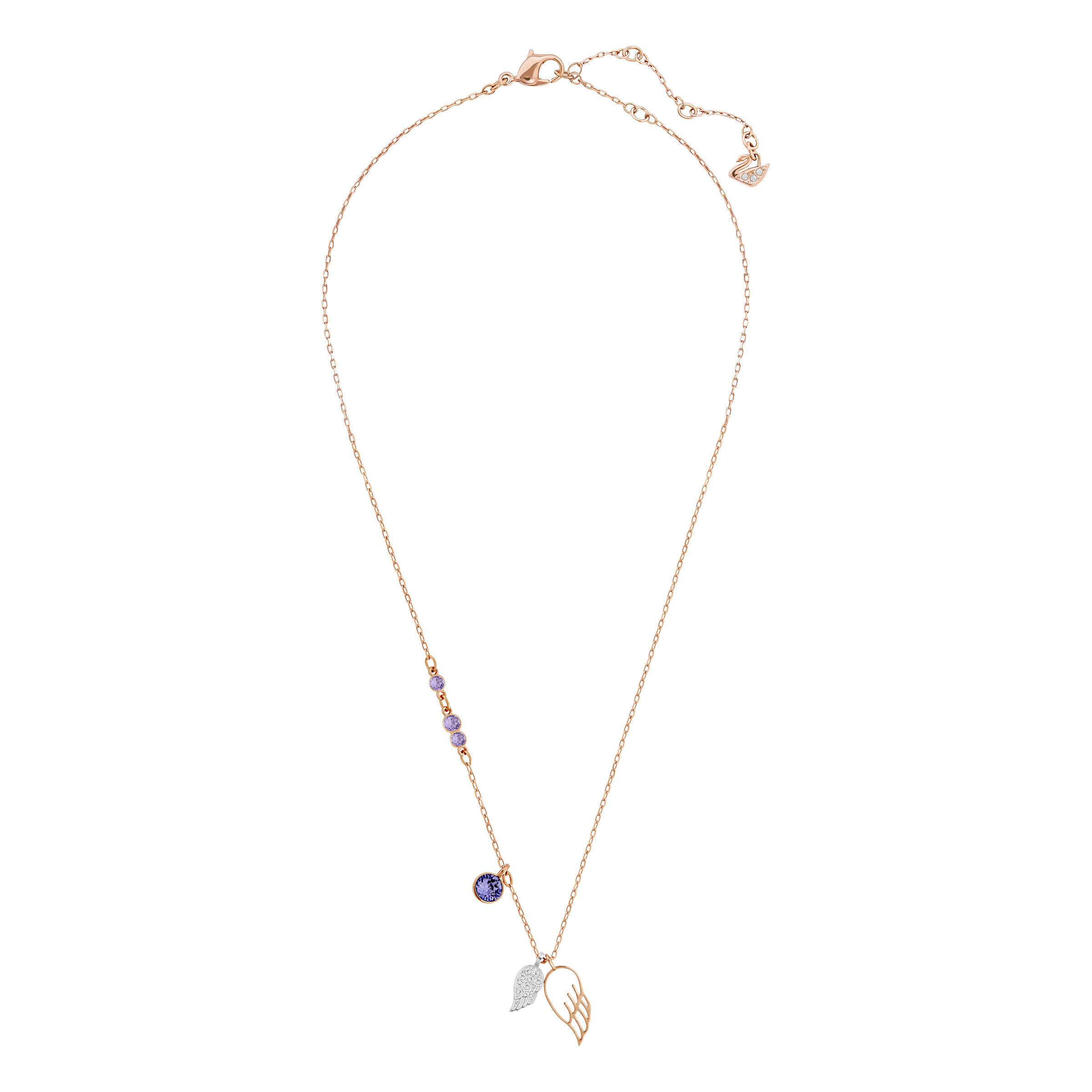 swarovski قلادة symbolic من سواروفسكي، على شكل جناح، لون أرجواني، طلاء باللون الذهبي الوردي