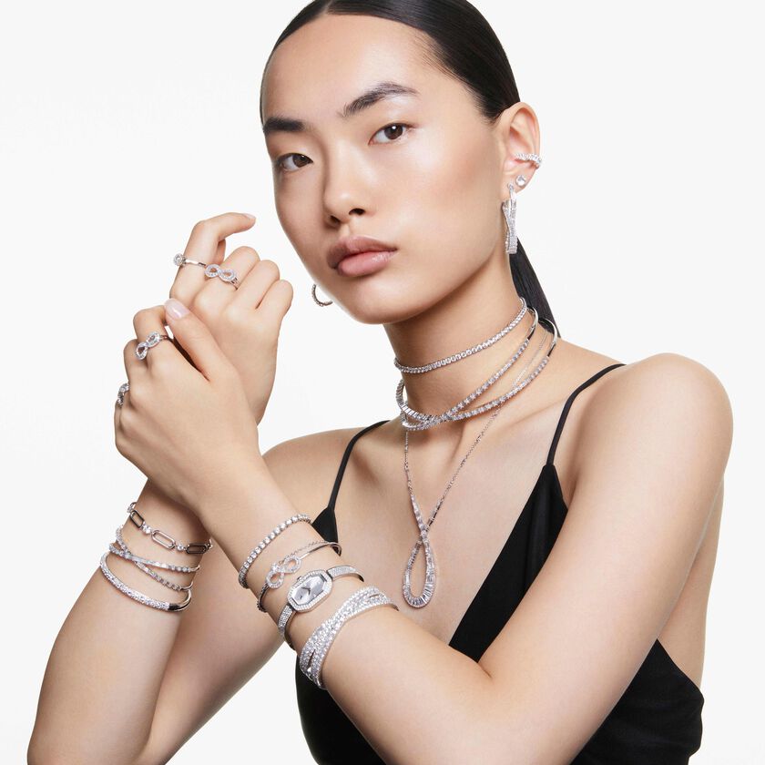 swarovski ساعة يد dextera، صناعة سويسرية، سوار معدني، لون فضي، ستانلس ستيل