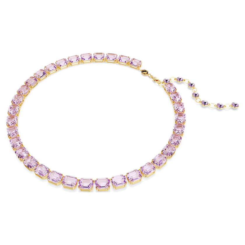 swarovski عقد millenia tennis، قطع مُثَمَّن، لون أرجواني، طلاء باللون الذهبي