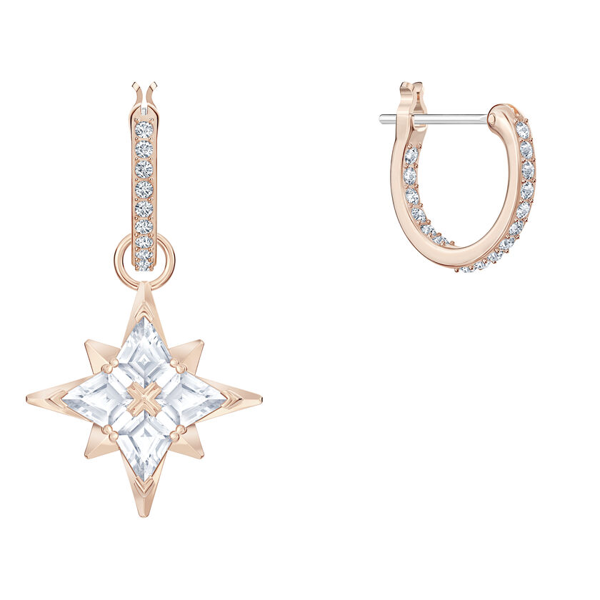 أقراط swarovski symbolic على شكل نجمة للأذن المثقوبة، لون أبيض، طلاء ذهبي وردي