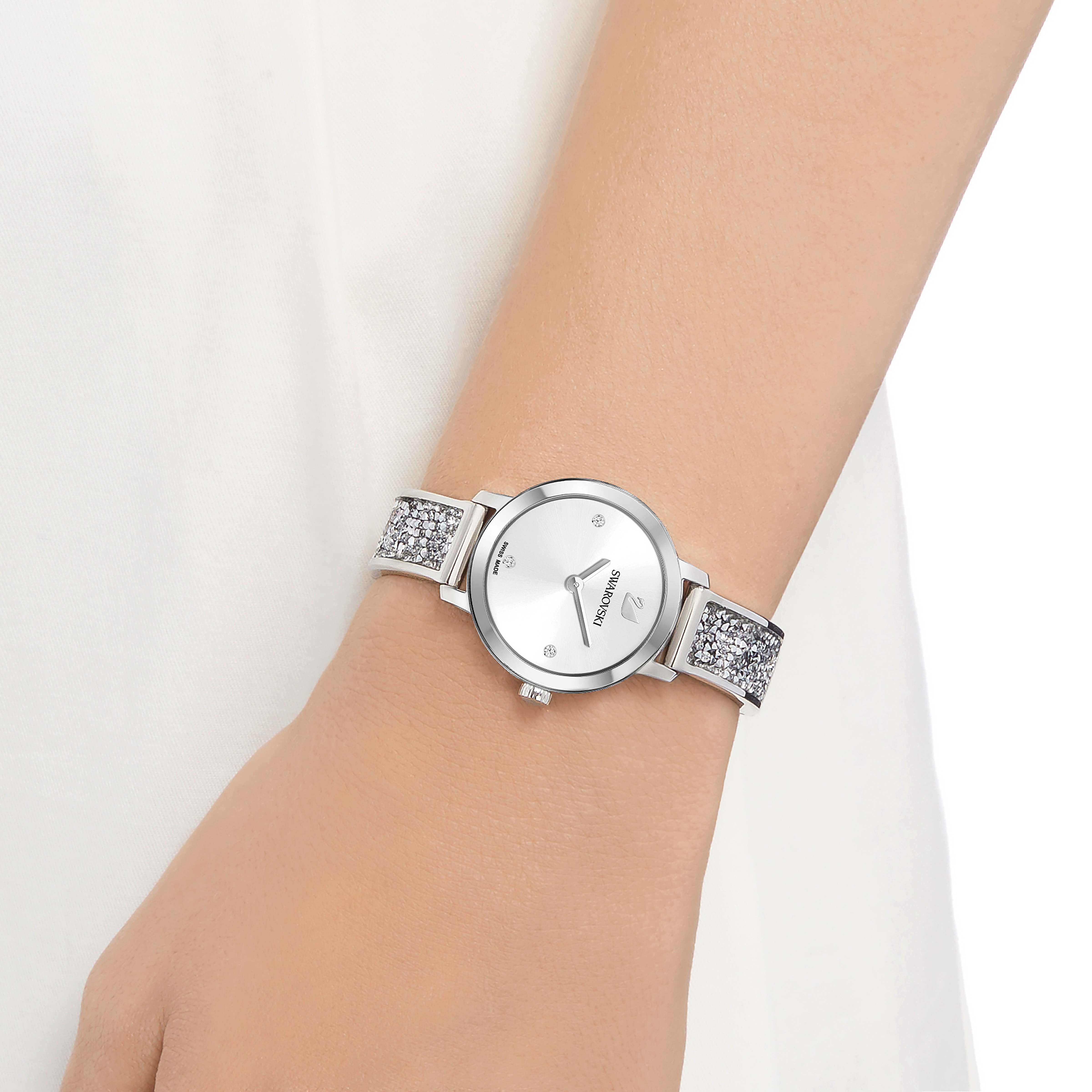 swarovski ساعة cosmic rock، سوار معدني، أبيض، لون فضي