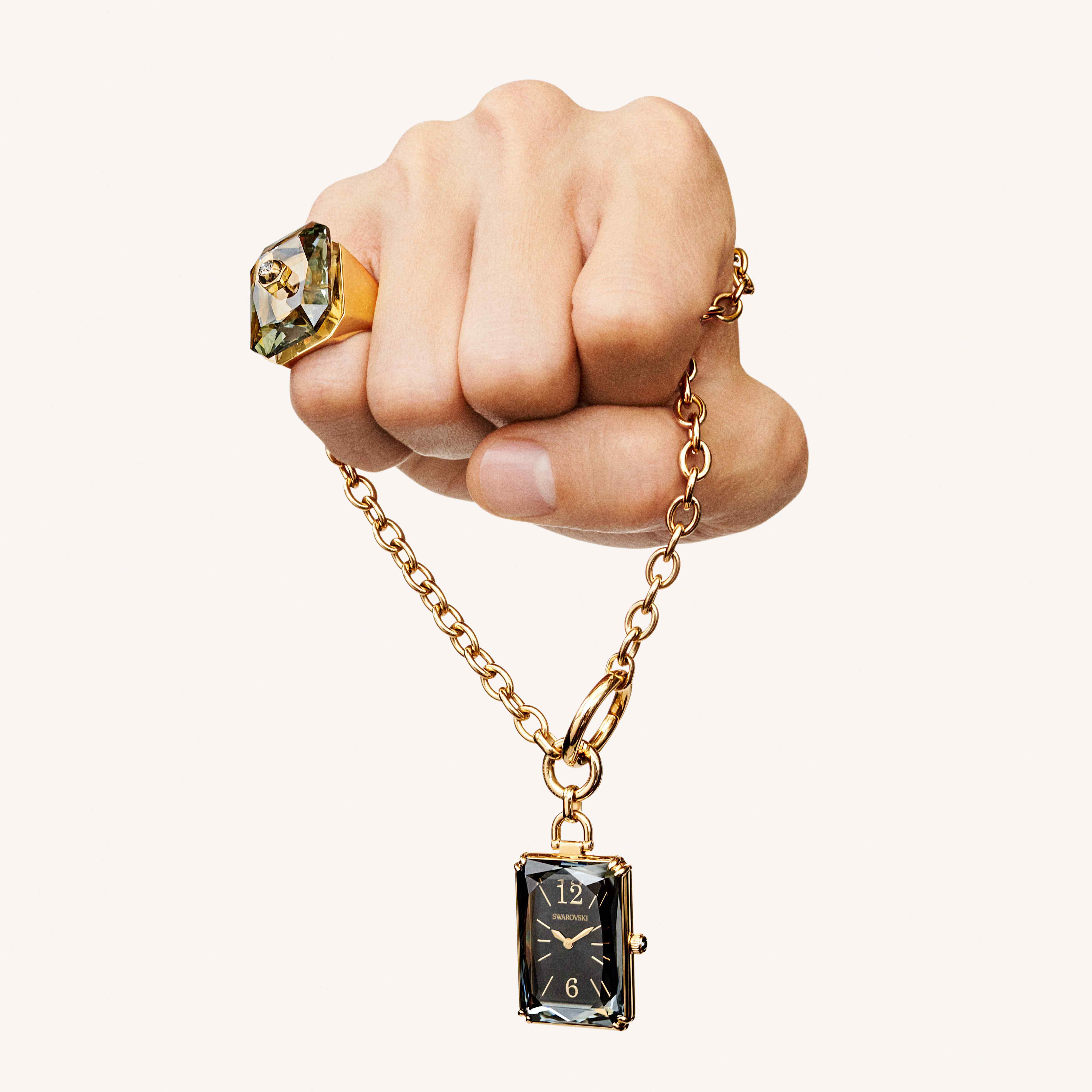 swarovski خاتم studiosa، لون رمادي، طلاء باللون الذهبي