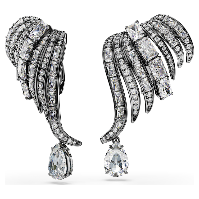 swarovski حلية الأذن the vienna collection، شكل ريشة، لون أبيض، طلاء روثينيوم