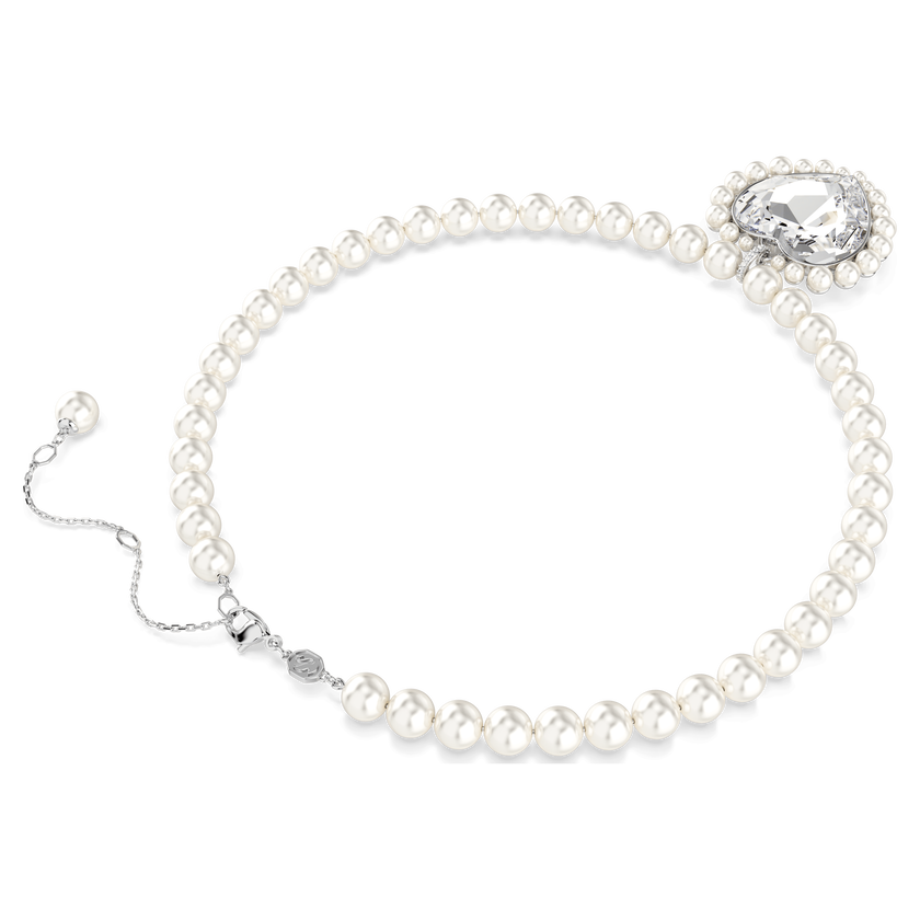 عقد ariana grande x swarovski، لؤلؤة كريستال، قطع على شكل قلب، شكل قلب، لون أبيض، طلاء روديوم