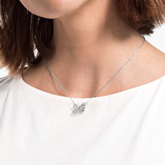 swarovski عقد swan، شكل بجعة راقصة، لون أبيض، طلاء روديوم