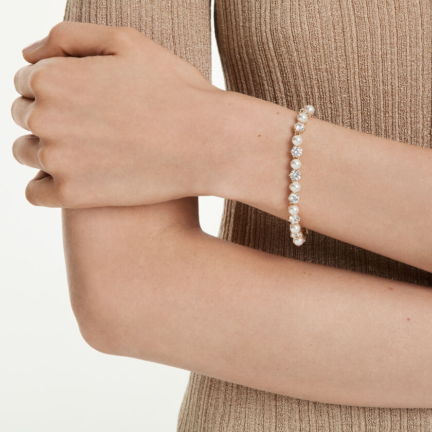 swarovski سوار matrix tennis، لآلئ كريستال، قطع مستدير، لون أبيض، طلاء باللون الذهبي