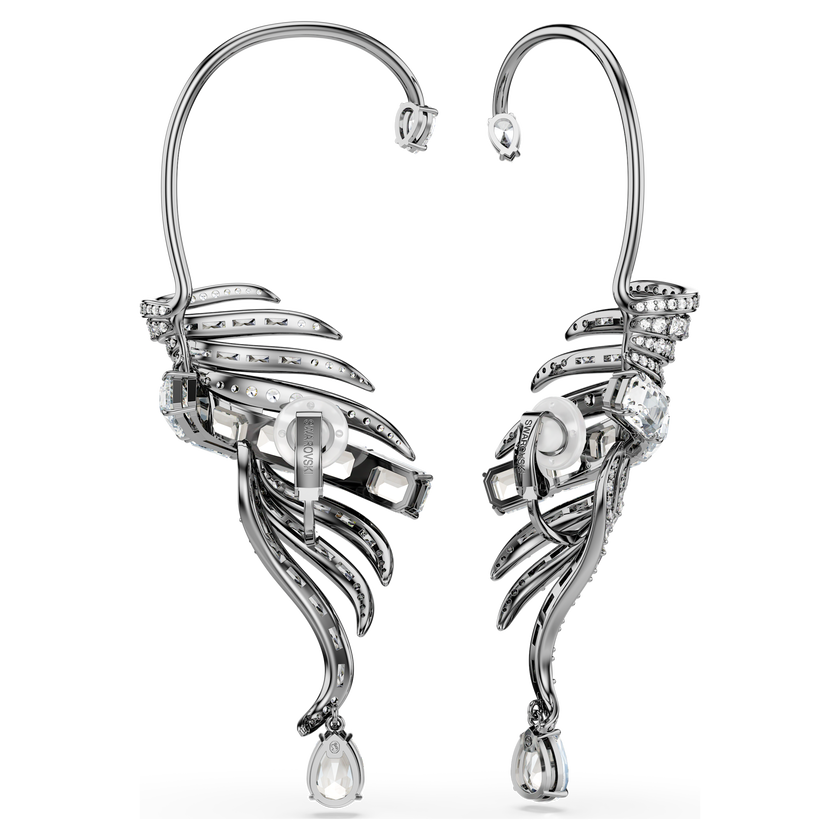 swarovski حلية الأذن the vienna collection، شكل ريشة، حجم كبير، لون أبيض، طلاء روثينيوم