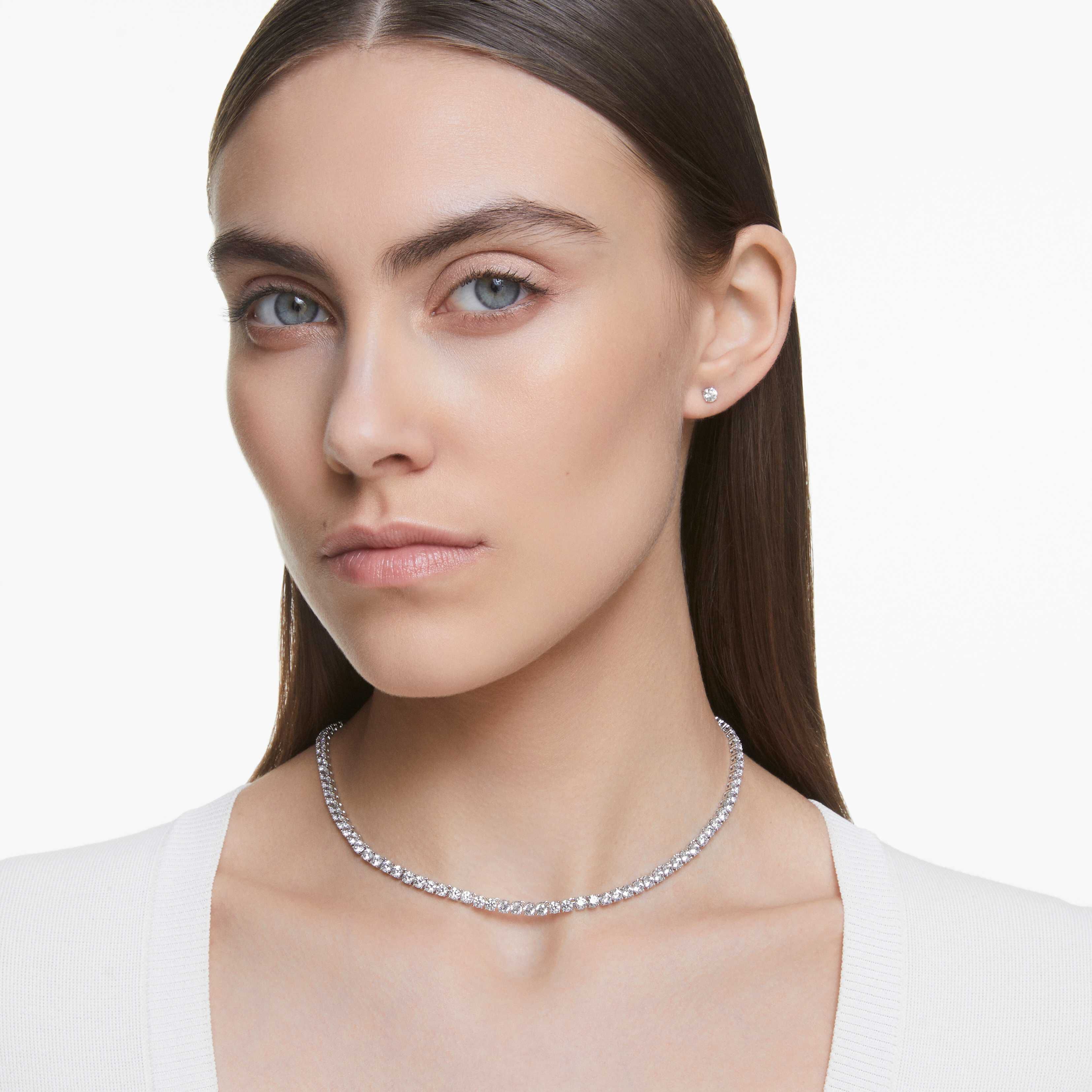 swarovski طقم tennis deluxe، لون أبيض، طلاء روديوم