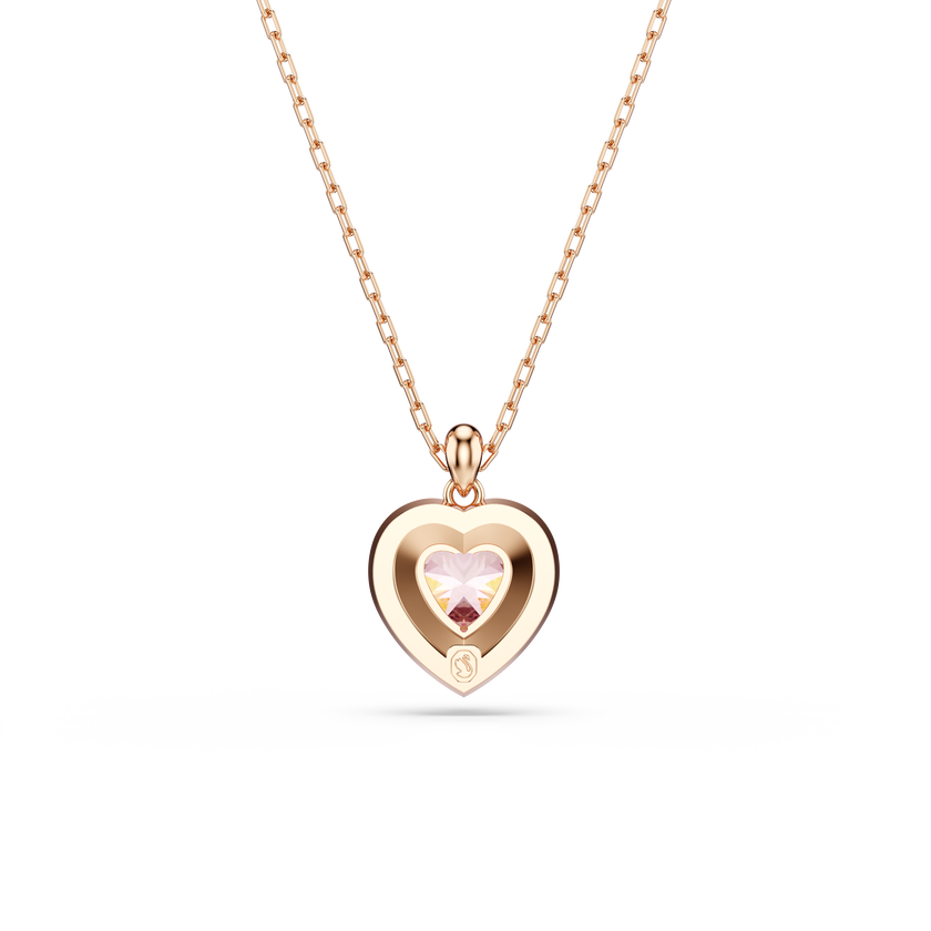swarovski قلادة one، قطع على شكل قلب، أحجار كريستال صغيرة متراصة، شكل قلب، لون وردي، لمسة نهائية من معادن مختلطة