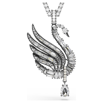 swarovski قلادة وبروش swan vienna، شكل بجعة، لون أبيض، طلاء روثينيوم