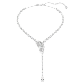 swarovski عقد vienna على شكل y، قطع متنوع، ريشة، لون أبيض، طلاء روديوم