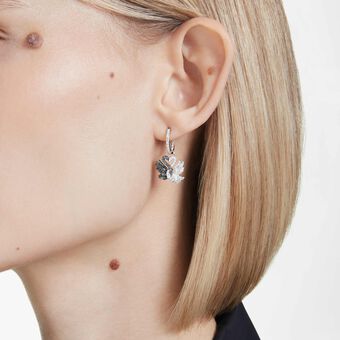 swarovski أقراط متدلية swan، شكل بجعة، لون أسود، طلاء روديوم