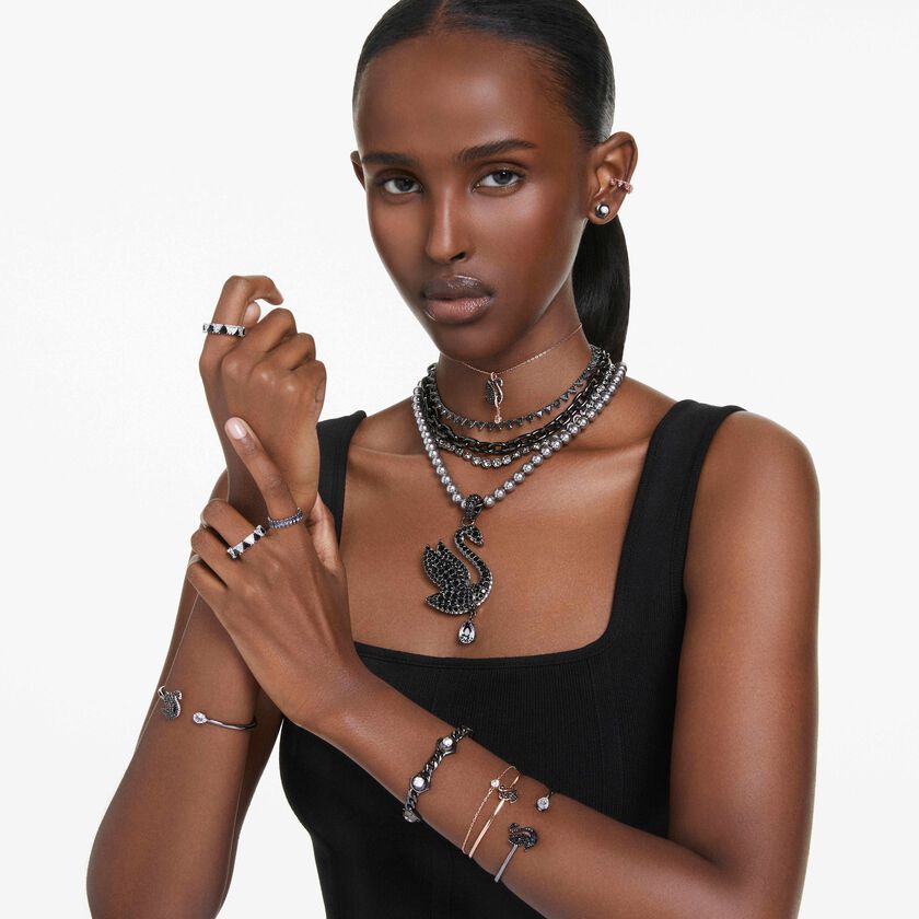 swarovski عقد imber، قطع مُستدير، لون رمادي، طلاء روثينيوم