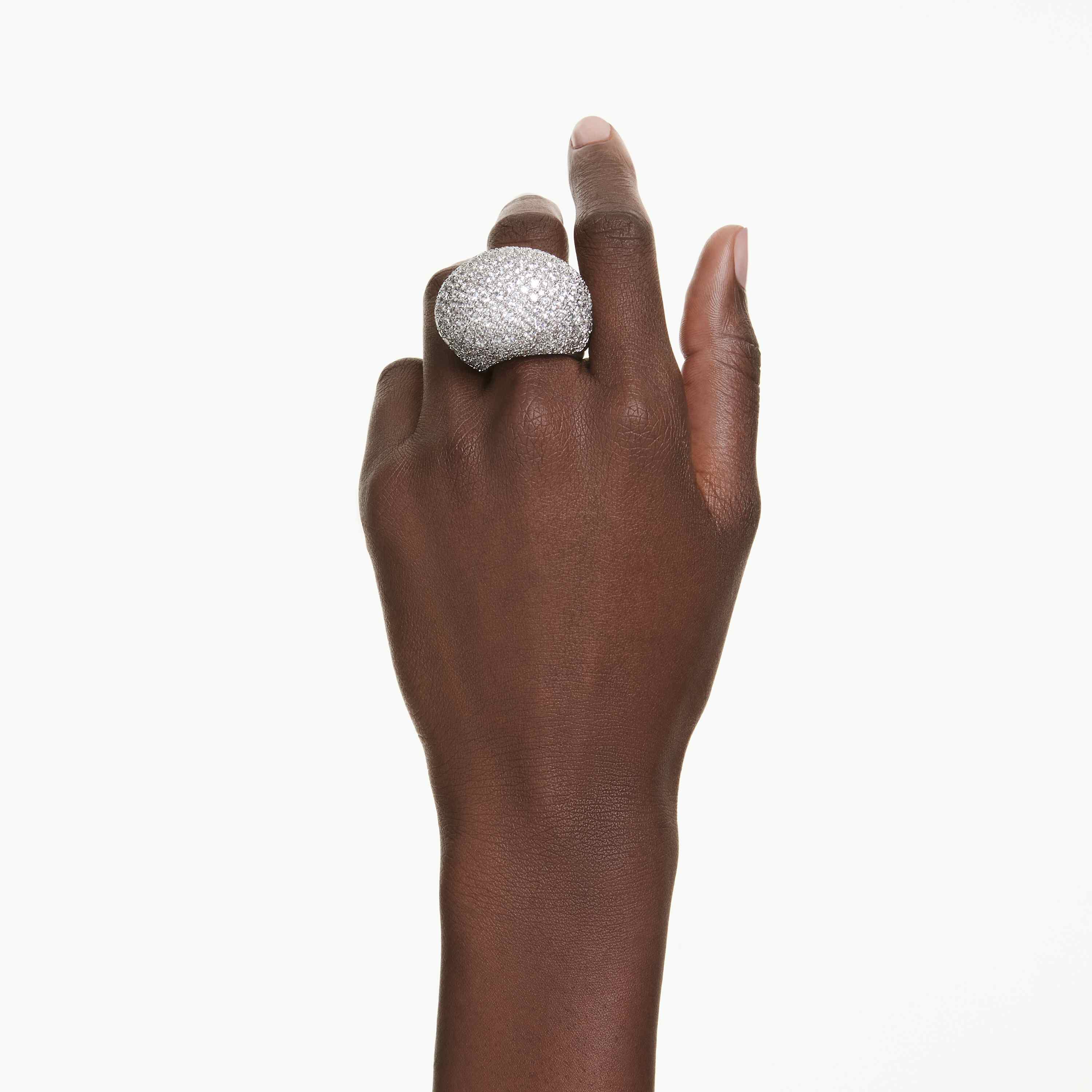 swarovski خاتم كوكتيل sublima، كبير، لون أبيض، طلاء روديوم