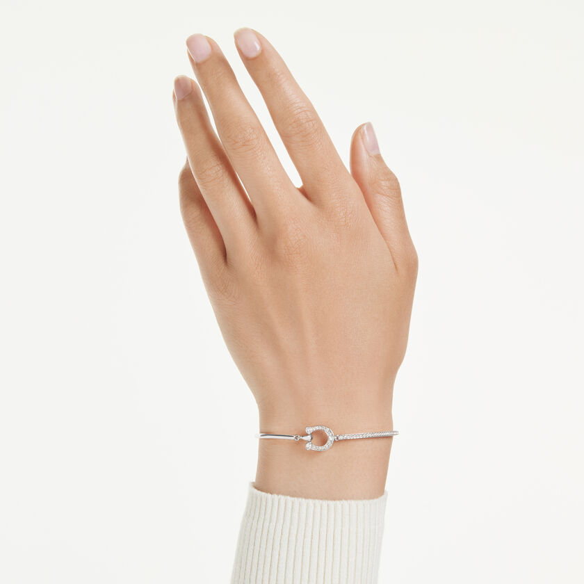 swarovski سوار symbolica، أحجار كريستال صغيرة متراصة، شكل حدوة حصان، لون أبيض، طلاء روديوم