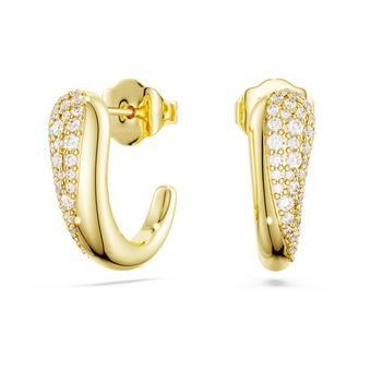 swarovski أقراط حلقية classica، قطع مستدير، لون أبيض، فضة استرليني، لمسة نهائية من الذهب عيار 18 قيراط