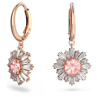 swarovski أقراط sunshine حلقية، لون وردي، طلاء ذهبي وردي