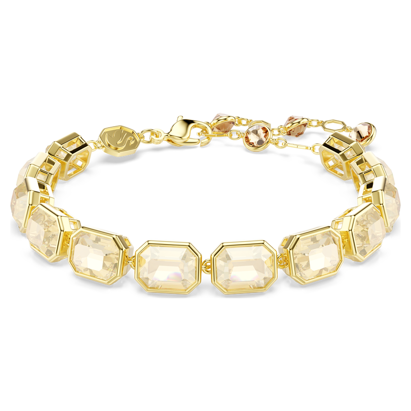 swarovski عقد millenia tennis، قطع مثمن، لون كراميل، طلاء باللون الذهبي