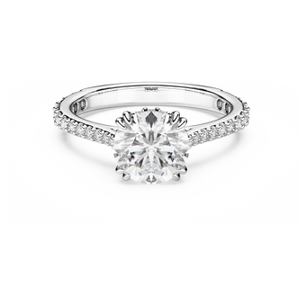 swarovski خاتم كوكتيل stilla، قطع مستدير، أحجار كريستال صغيرة متراصة، لون أبيض، لمسة نهائية باللون الفضي