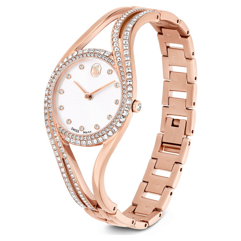 swarovski ساعة hyperbola bangle، سويسرية الصنع، سوار معدن، طلاء ذهبي وردي، لمسة نهائية باللون الذهبي الوردي