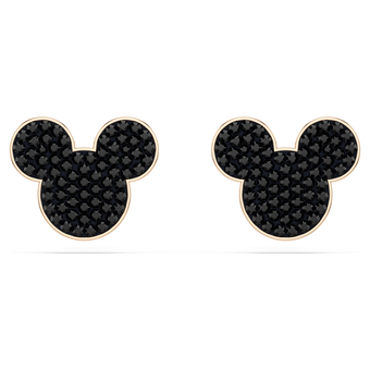 swarovski أقراط دبوسية mickey   minnie، لون أسود، طلاء باللون الذهبي الوردي