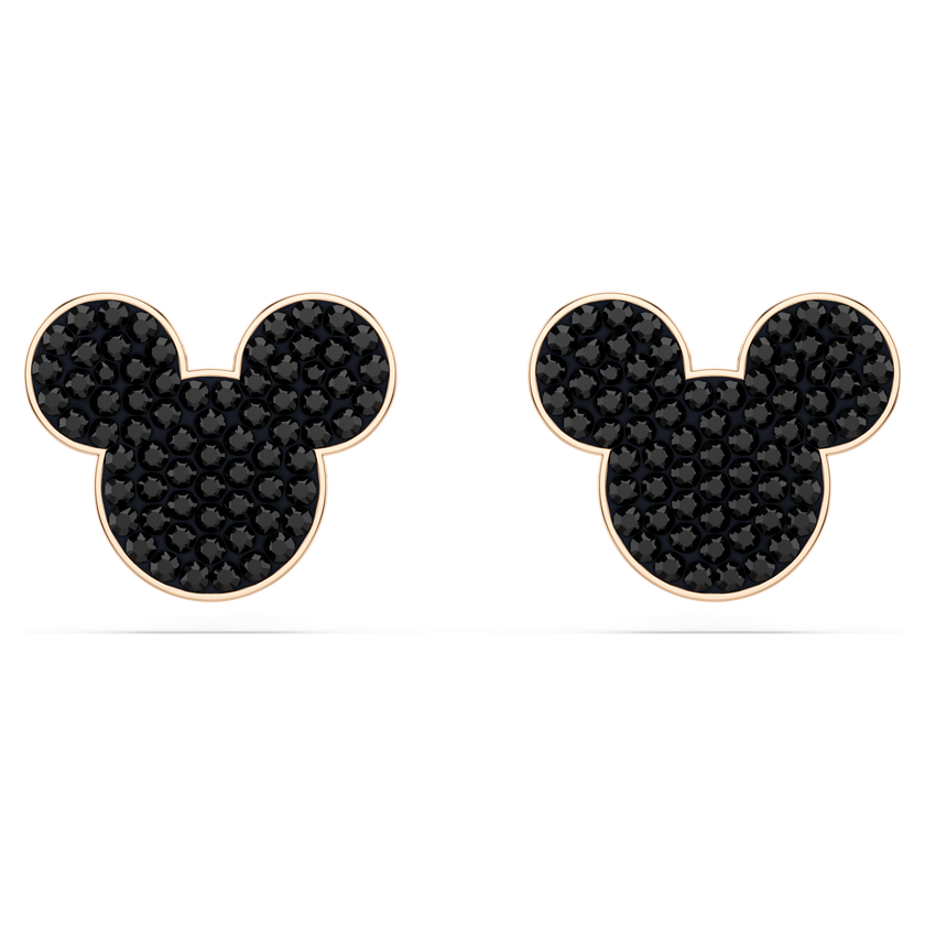swarovski أقراط دبوسية mickey   minnie، لون أسود، طلاء باللون الذهبي الوردي