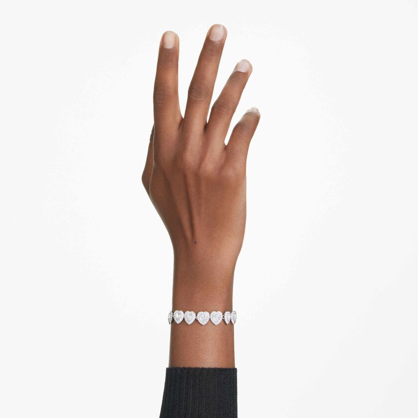 سوار تنس ariana grande x swarovski، قطع متنوع، شكل قلب، لون أبيض، طلاء روديوم
