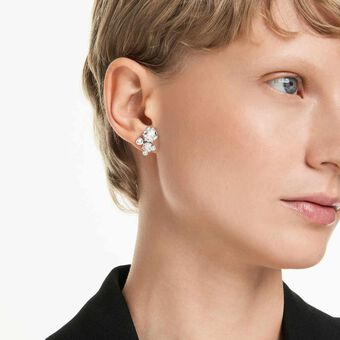 swarovski أقراط دبوسية constella، قطع مُستدير، لون أبيض، طلاء روديوم