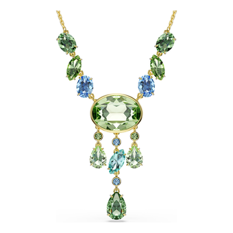 swarovski عقد gema على شكل حرف y، قطع متنوع، ألوان متعددة، طلاء باللون الذهبي