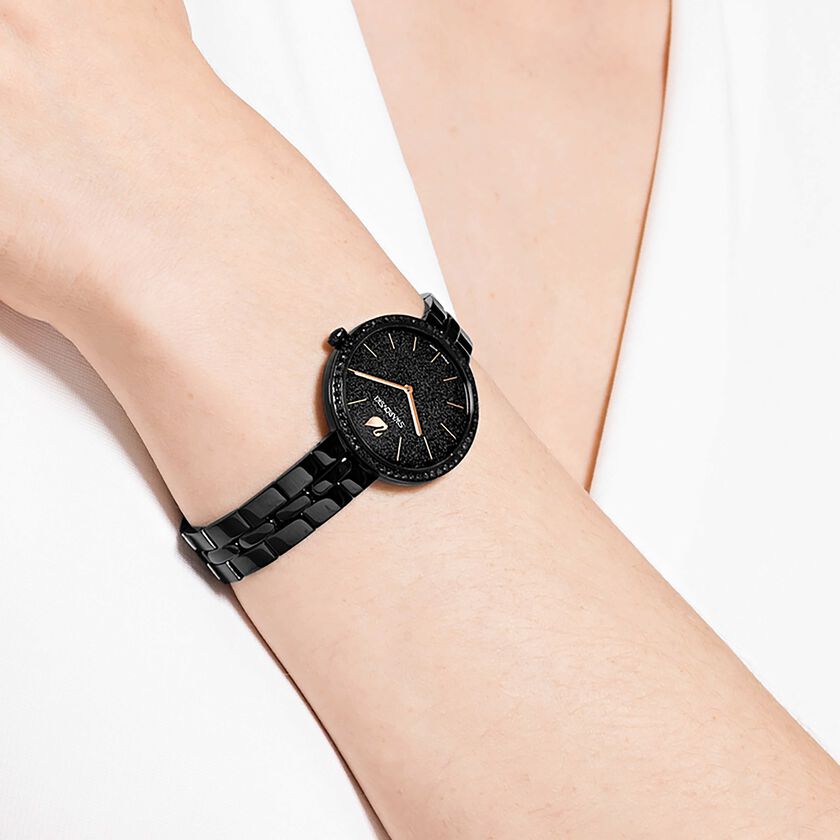 swarovski ساعة cosmopolitan، صناعة سويسرية، سوار معدني، لون أسود، لمسة نهائية بلون أسود