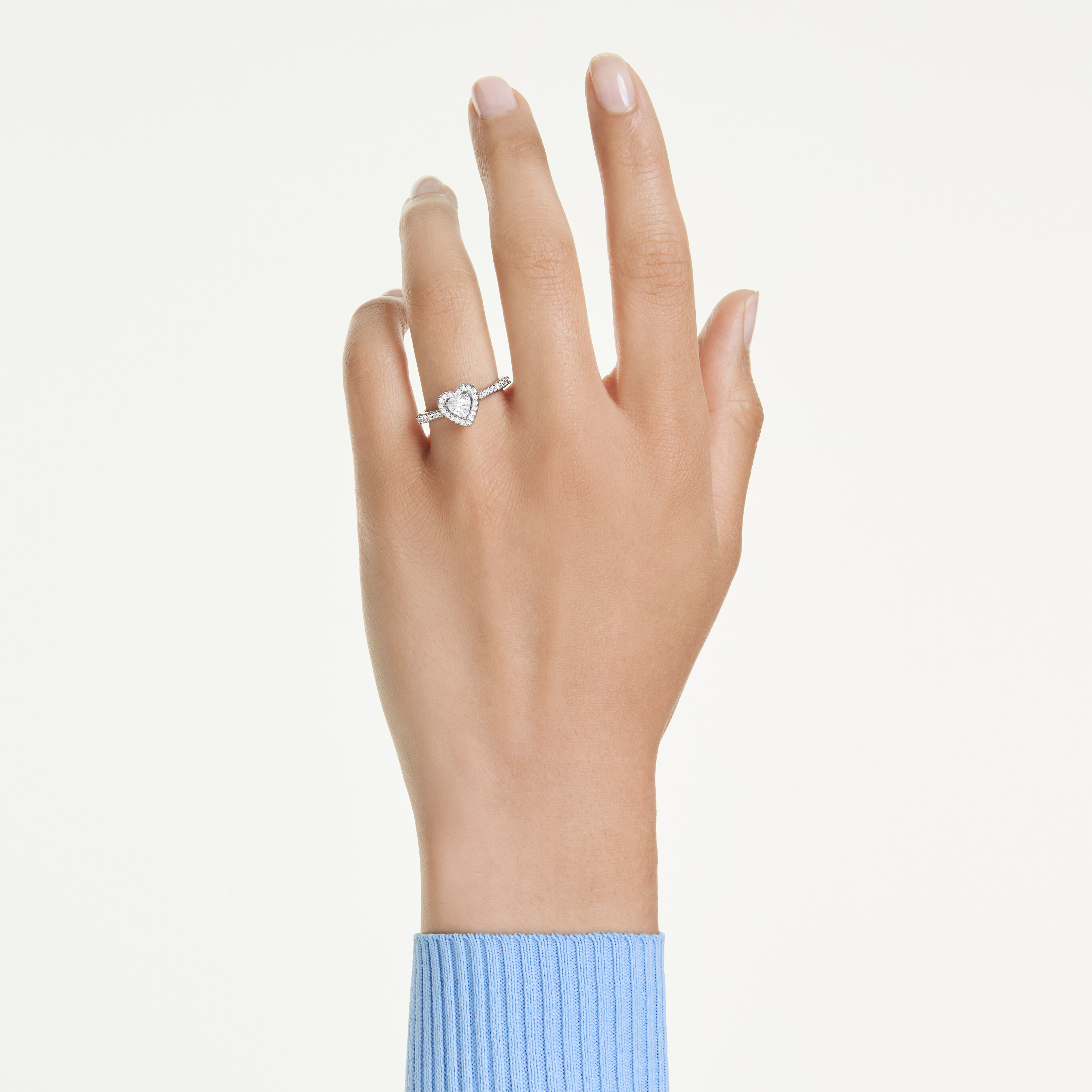 swarovski خاتم موتيف una angelic، قطع متنوع، شكل قلب، لون أبيض، طلاء روديوم