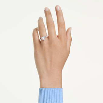 swarovski خاتم موتيف una angelic، قطع متنوع، شكل قلب، لون أبيض، طلاء روديوم