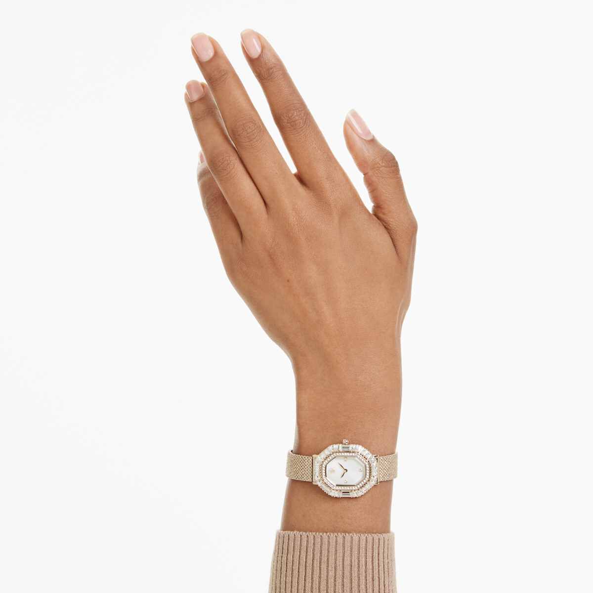 swarovski ساعة يد matrix octagon، سوار معدني، لون ذهبي، لمسة نهائية بلون الشمبانيا الذهبي