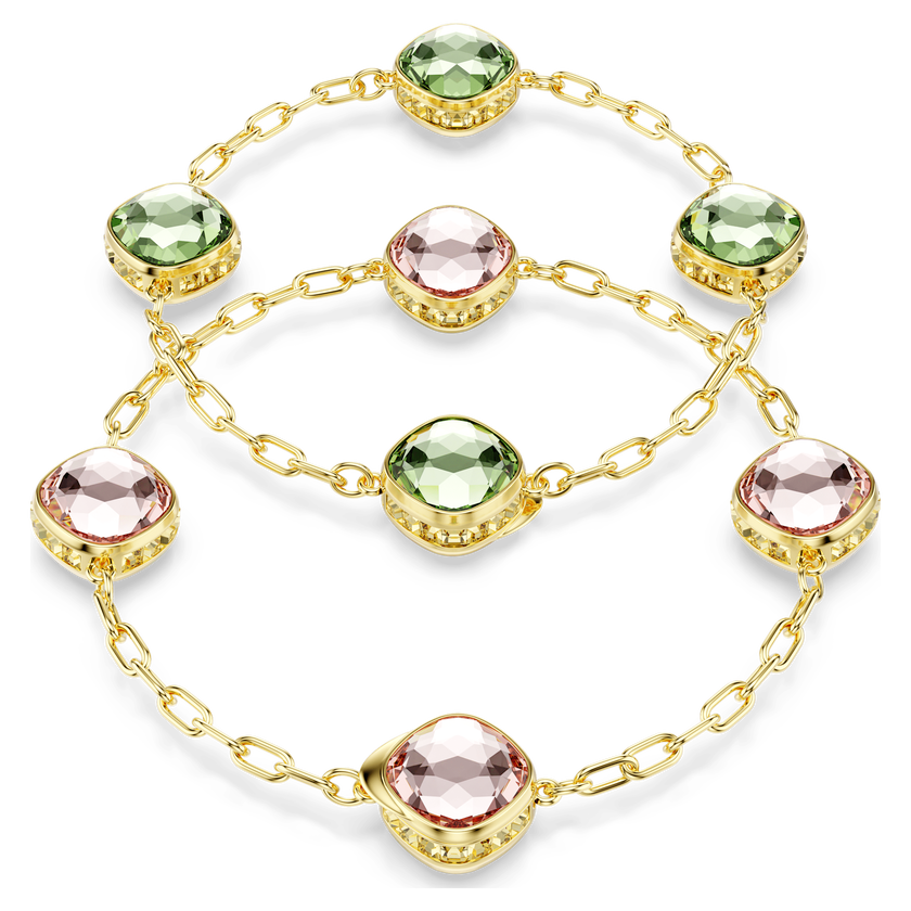 swarovski سلسلة chroma، قطع مُثَمَّن، لون أخضر، طلاء باللون الذهبي