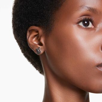 أقراط دبوسية swarovski swan، لؤلؤ كريستال، على شكل بجعة، لون أسود، طلاء ذهبي وردي