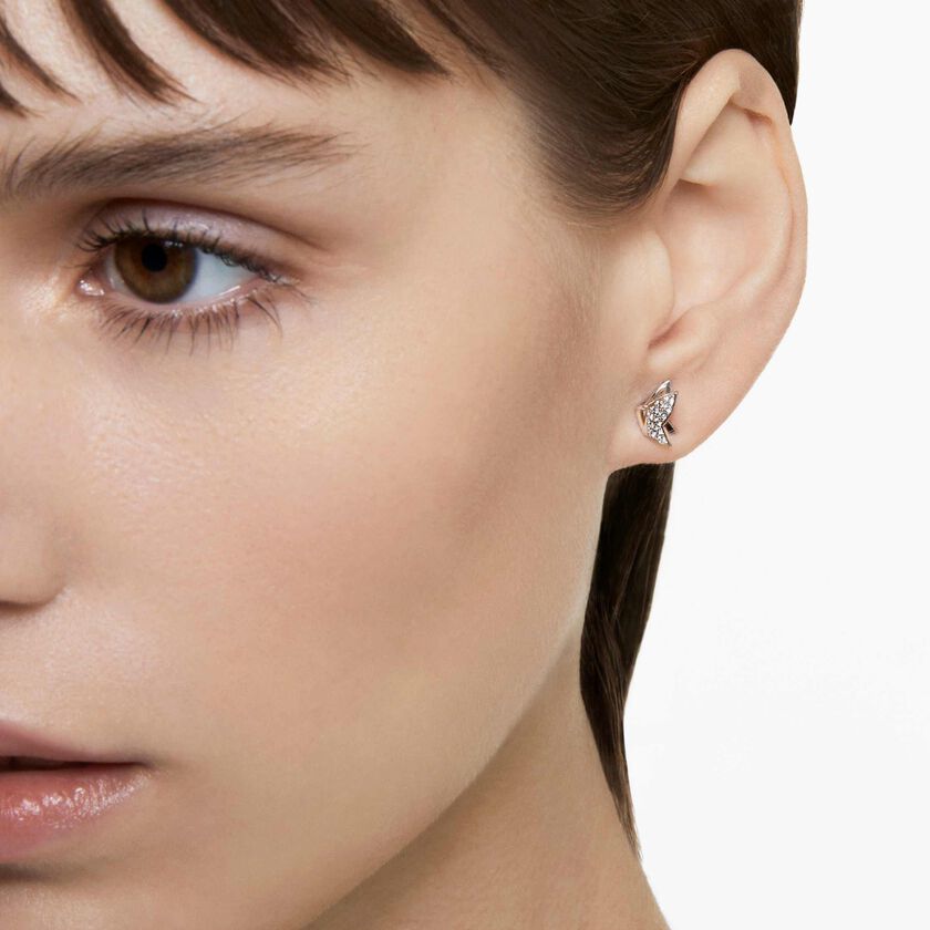 swarovski أقراط دبوسية idyllia lilia، شكل فراشة، لون أبيض، طلاء روديوم